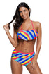 Sexy Rainbow Striped Ruffle Trim 2pcs Bikini Swimsuit